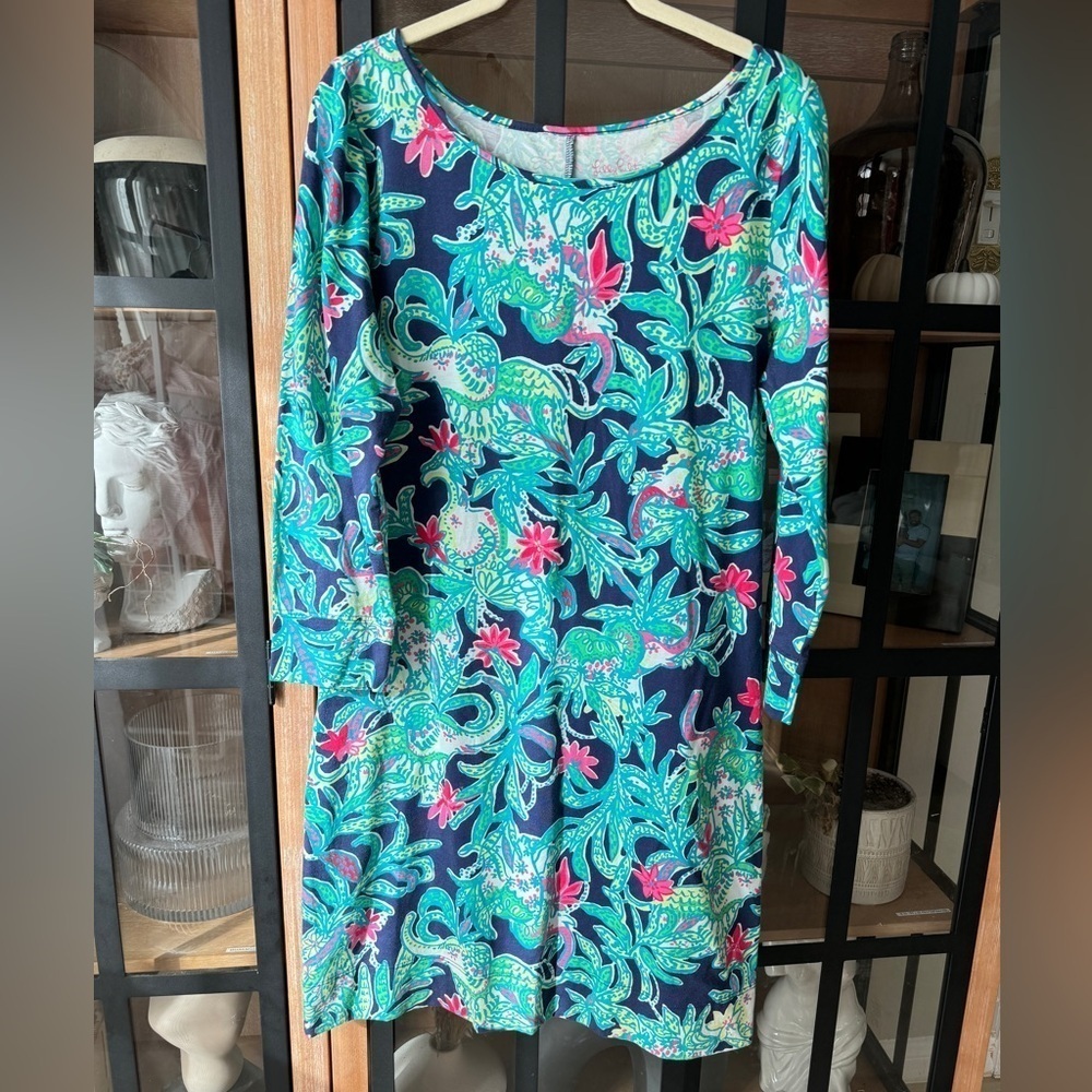 Lilly Pulitzer Marlowe boatneck mini dress long sleeve tshirt a-line elephants